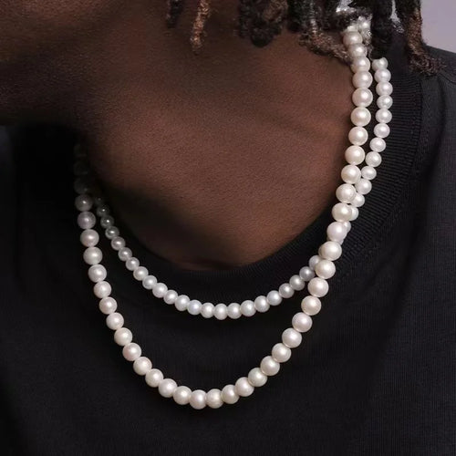 6MM Pearl Bead Choker Necklace — Stainless Steel Chain