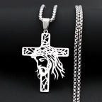 Hollow Crown of Thorns Jesus Cross Pendant Necklace for Women Men Stainless Steel Gold Plated Crucifix Chain Faith Jewelry Gift