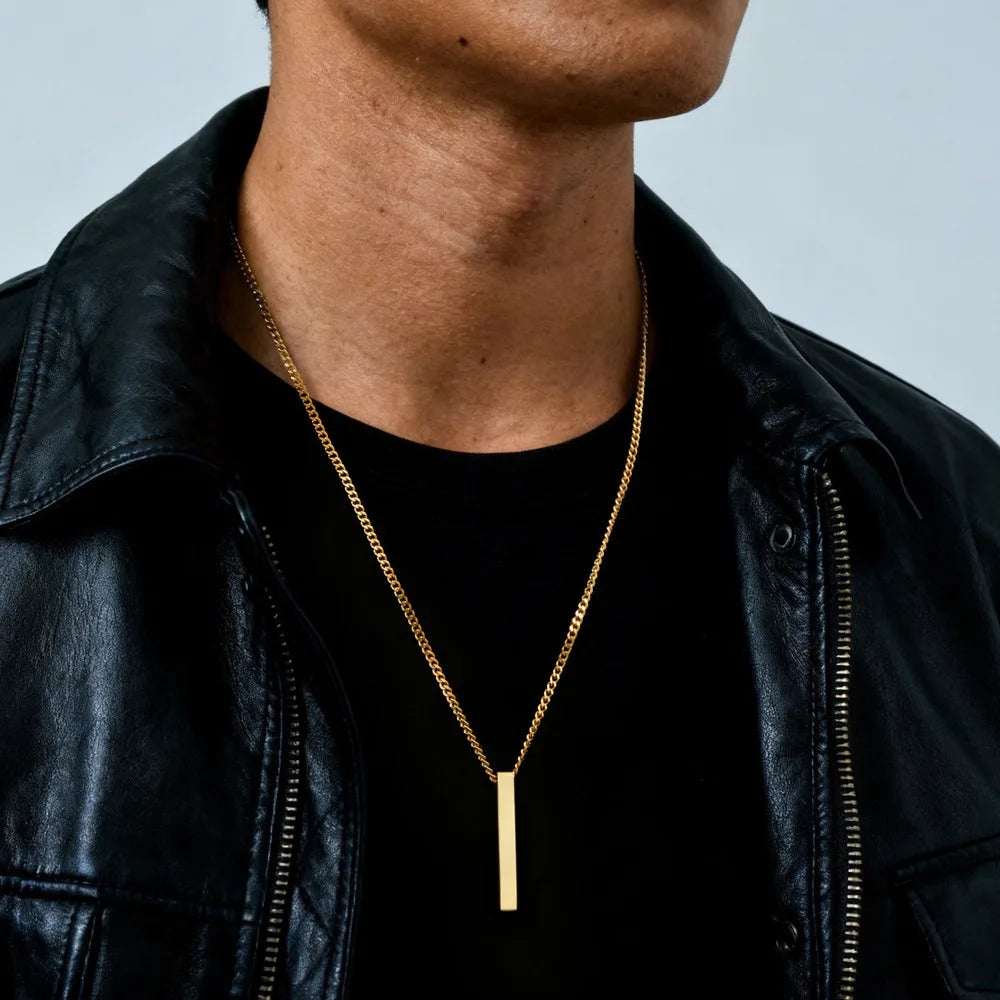 Hiphop Vertical Necklace for Men Boys,Stainless Steel Long Bar Pendant,Classic Punk Jewelry Gift