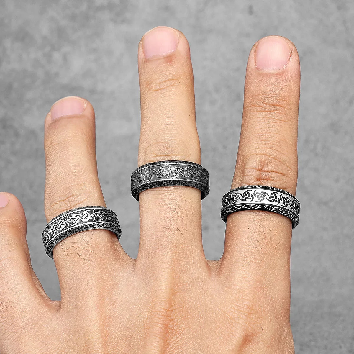 Celtic Knot Viking Rune Ring Men Stainless Steel Ring Norse Elder Futhark Talisman Wide Band Vintage Biker Jewelry Gift For Him