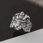 Gothic Samurai Cat Open Ring, Silver-Tone — Zinc Alloy