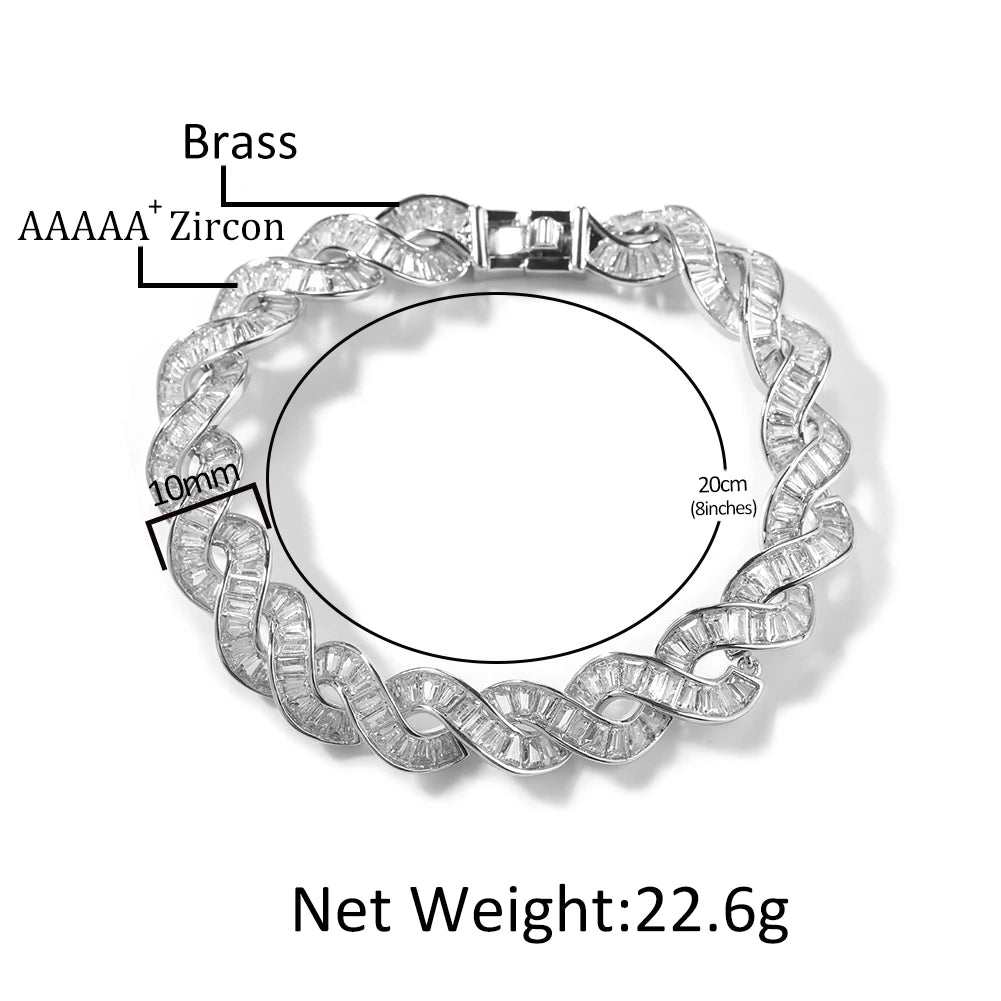 Iced Out Infinity Baguette Twist Cuban Bracelet 10mm — Two-Tone