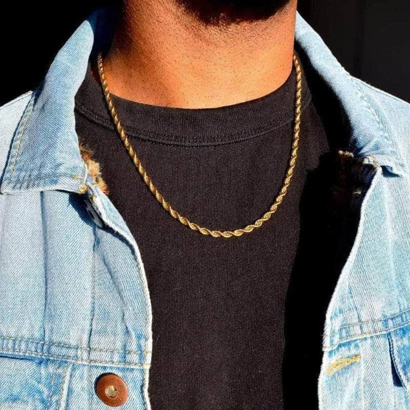 Vnox 3mm/5mm Cuban Chain Necklace for Men,Twisted Rope Links Collar,Stacked Stainless Steel Simple Basic Classic Unisex Necklace