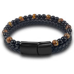Natural Yellow Tights Eye Stone Beaded Bracelet for Men Vintage Charm Stainless Steel Magnetic Clasp Wrap Bangle Jewelry Gift