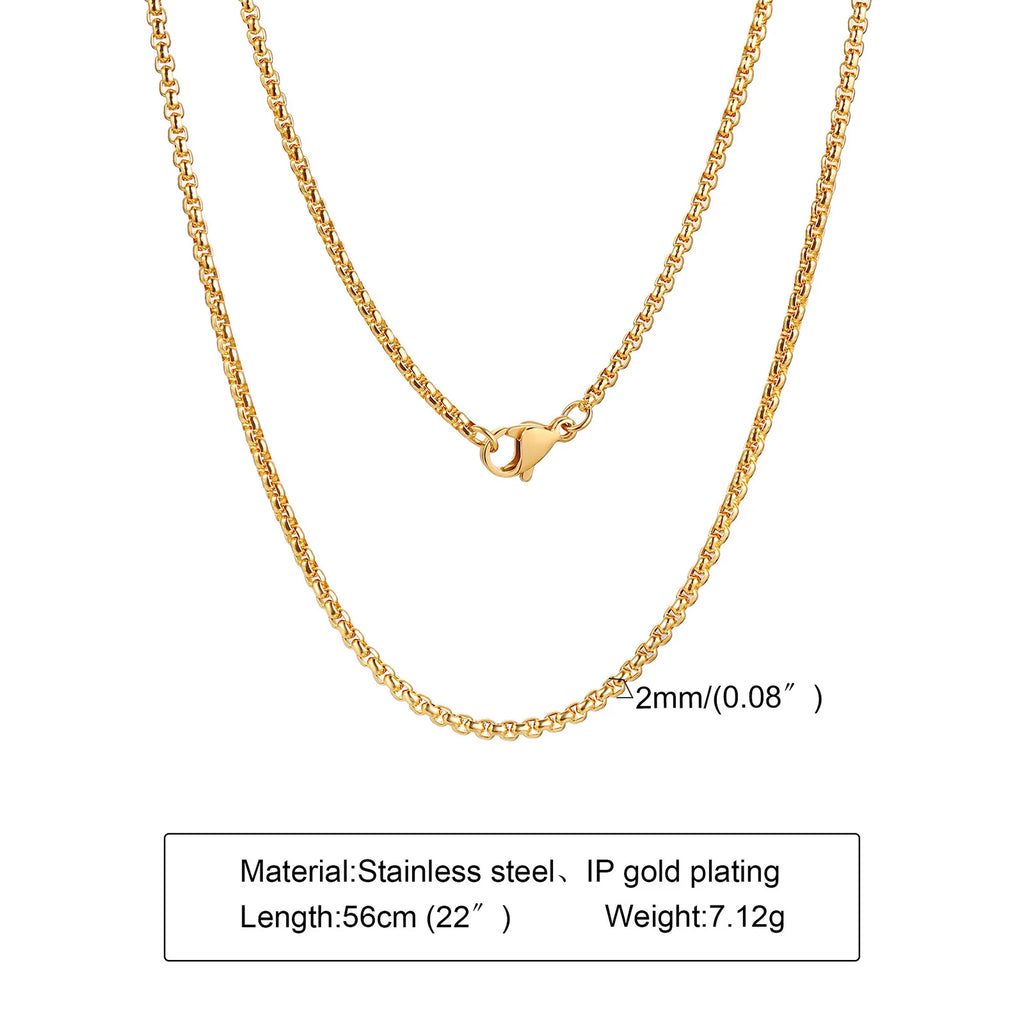 Two-Tone Round Box Chain Necklace — Stainless Steel