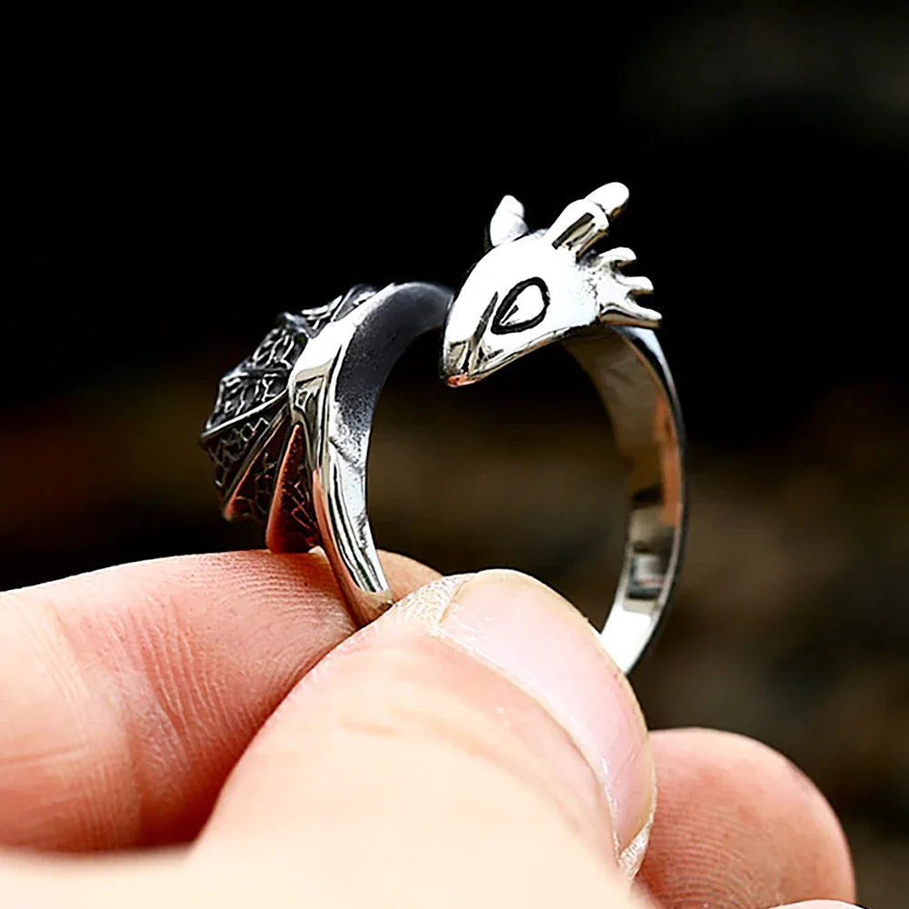 Flying Dragon Open Ring — Stainless Steel