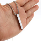 Stainless Steel 3D Bar Pendant Necklace Minimal