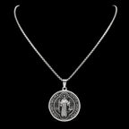 Saint Benedict Medallion Pendant Necklace for Women Men Stainless Steel Black Color Christian Spiritual Chain Jewelry N2588-6S02