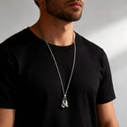 Men's Stainless Steel Boxing Glove Pendant Necklace, Adjustable Drawstring Long Chain Necklace, Creative Fashion Jewelry for Men