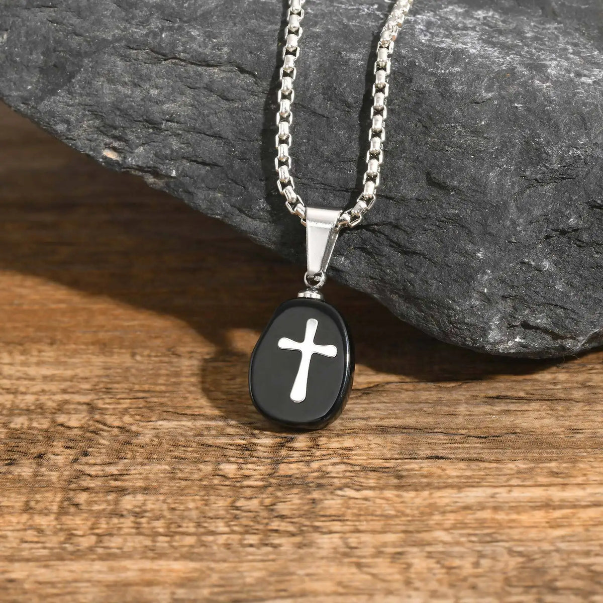 Small Natrual Stone Necklaces for Men Boys,Black Stone Stainless Steel Pendant Necklace,Hip Hop Stylish Jewelry Gifts