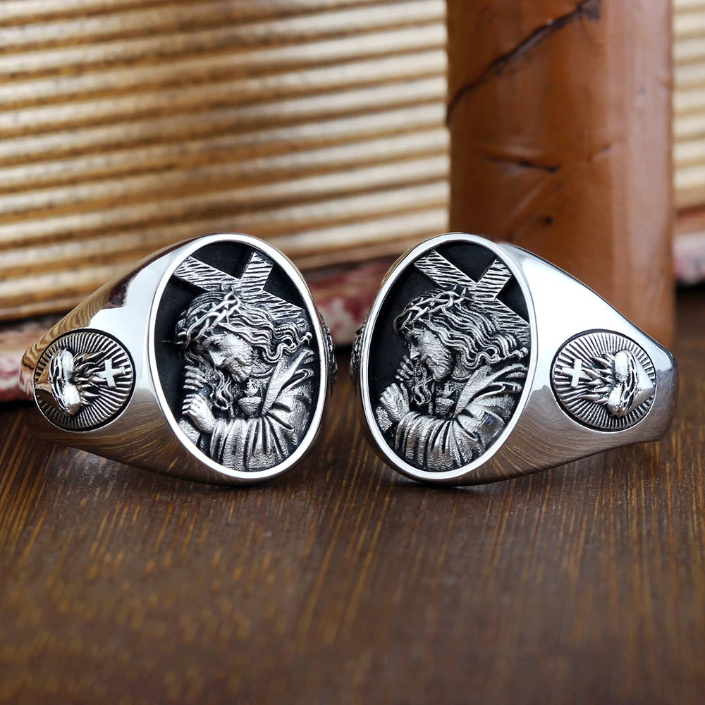 Jesus Cross Heart Ring — 925 Silver