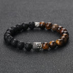 Tibetan Buddha Head Bracelets 8MM Natural Stone Tiger Eye Lava Beads Bangles For Women Men Fashion Couple Prayer