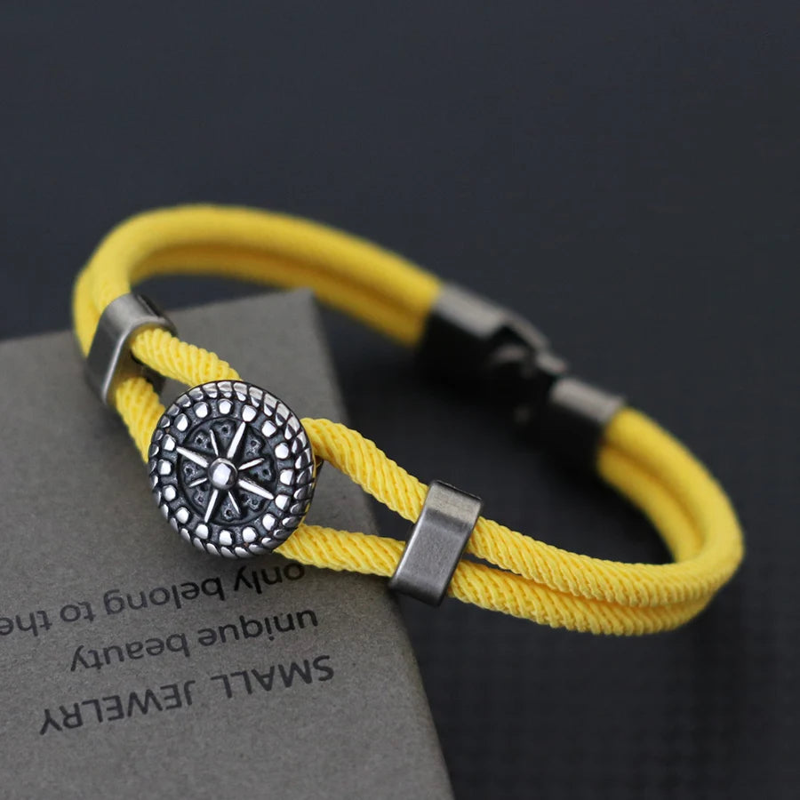 Retro Compass Bracelet For Men Grade A 4mm Marine String Nautical Wrap Braslet Outdoor Sports Hiphop Rock Bangle