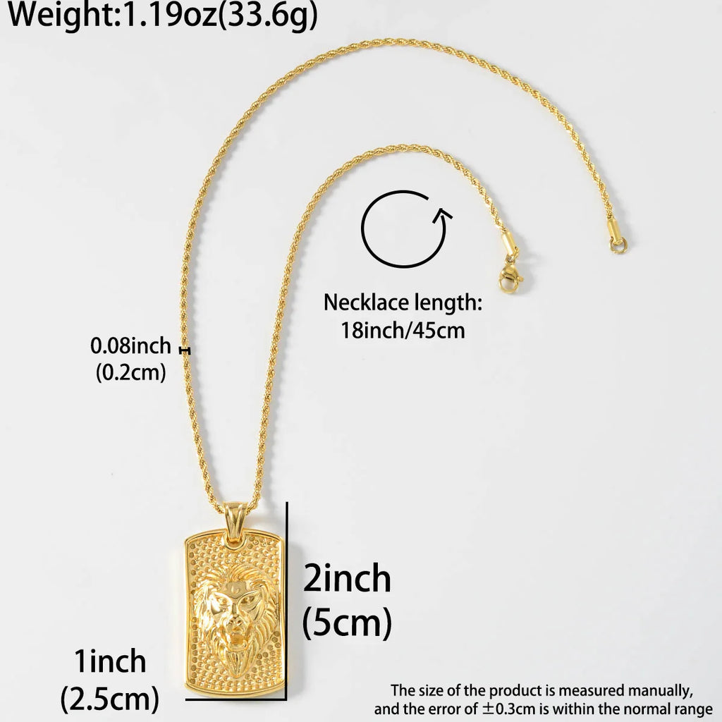Luxury Men's Lion Tiger Square Pendant Necklace