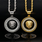 Iced Out Lion Pendant Necklace Gold-Tone Cubic Zircon
