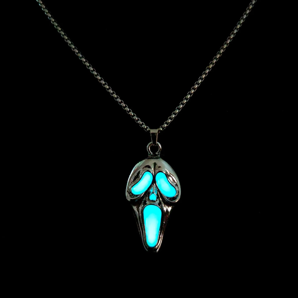 European and American street hip hop popular exaggerated skull luminous mask pendant, trendy man personality neckla