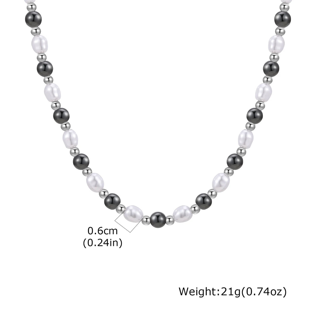Hematite Pearl Bead Necklace — Stainless