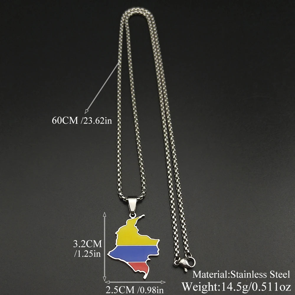 Colombia Map Flag Pendant Necklace For Women Men Stainless Steel Gold Color South America Country Nation Art Male Jewelry Gifts
