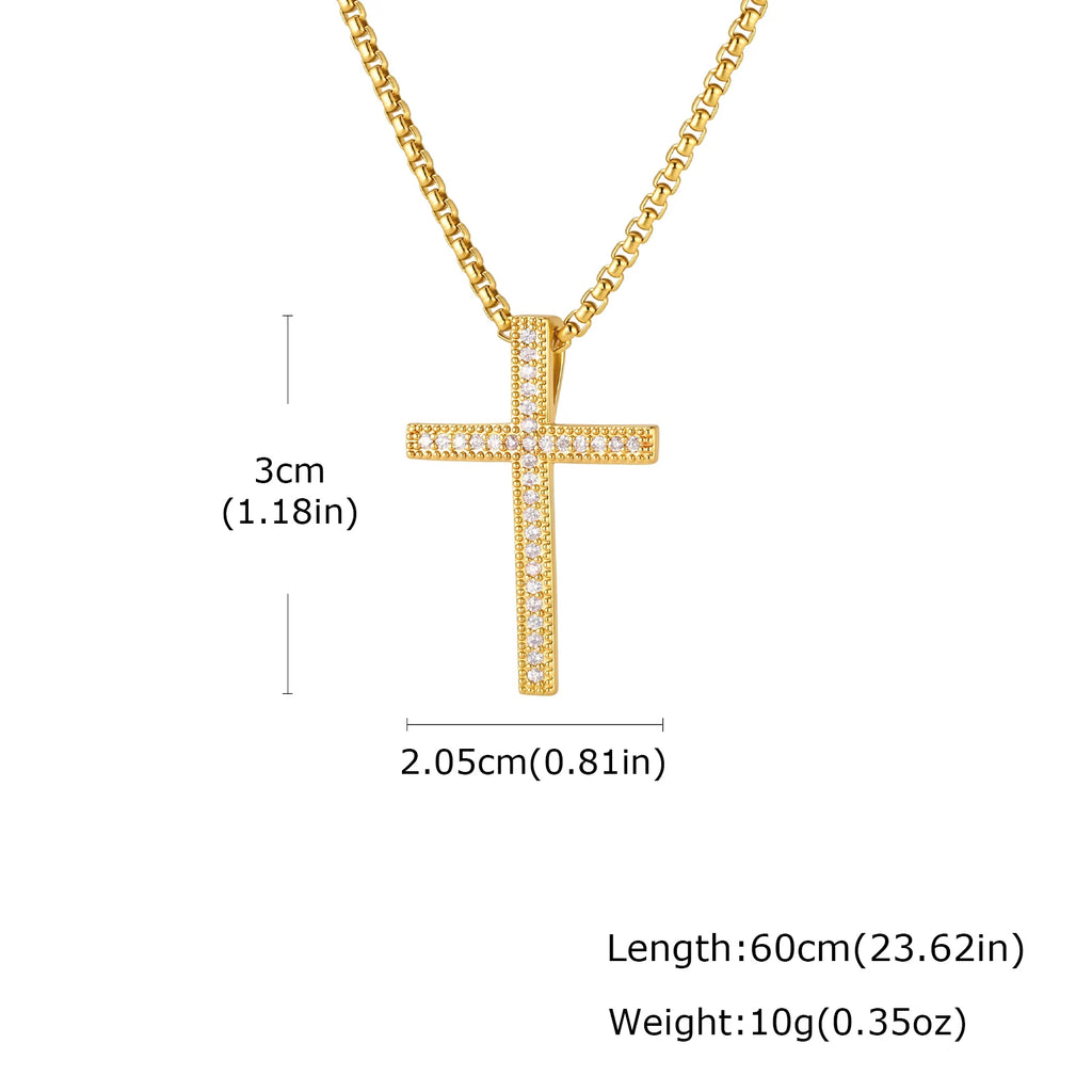 Hip Hop Cool AAA Cubic Zircon Cross Necklace for Men, Stainless Steel Chain Vintage Cross Pendant, Religious Punk Jewelry