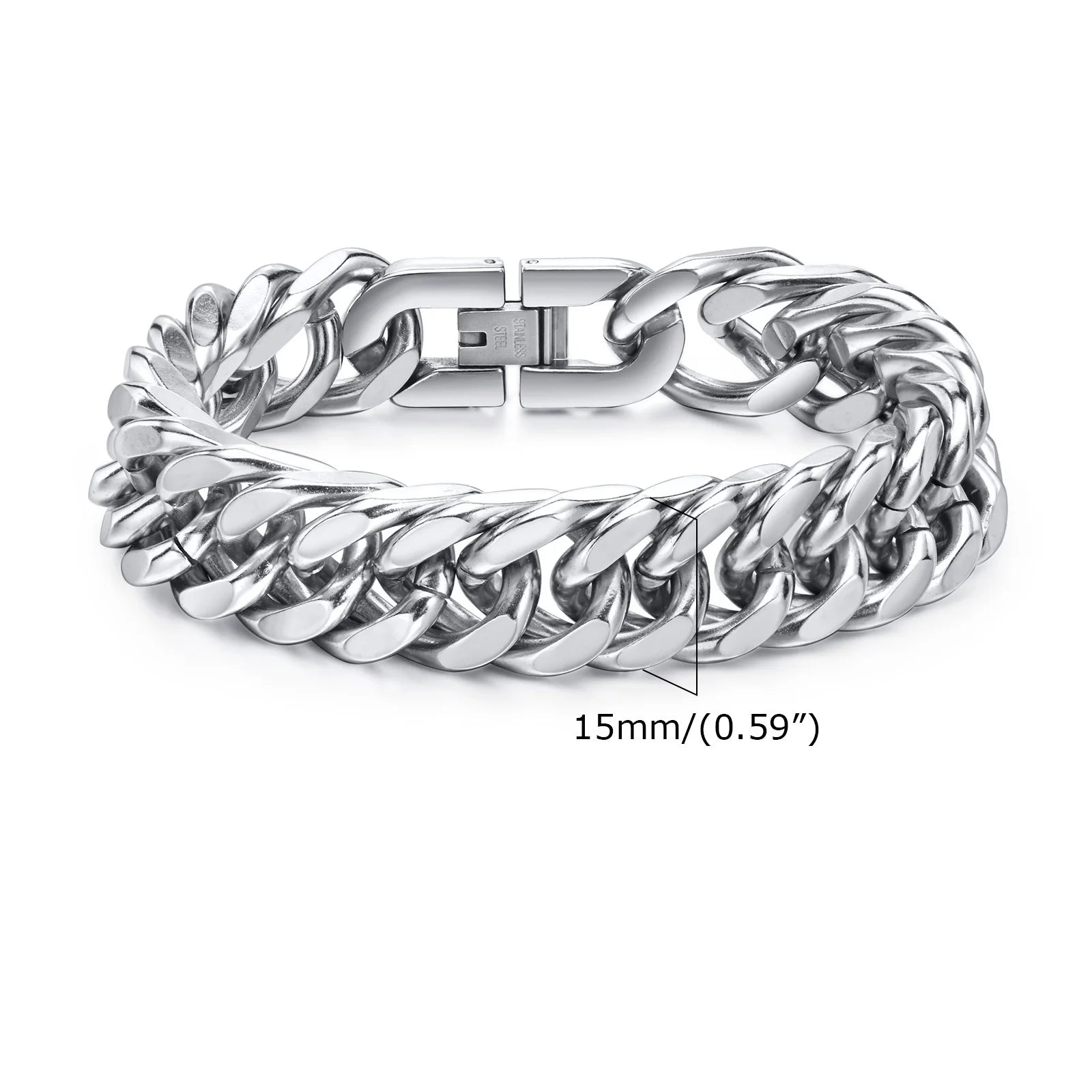 Double Curb Chain Bracelet 15mm — Stainless Steel