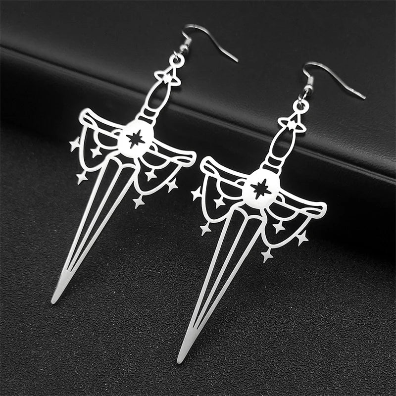 Cross Jesus Silver Earrings Goth Sword Star Hoop