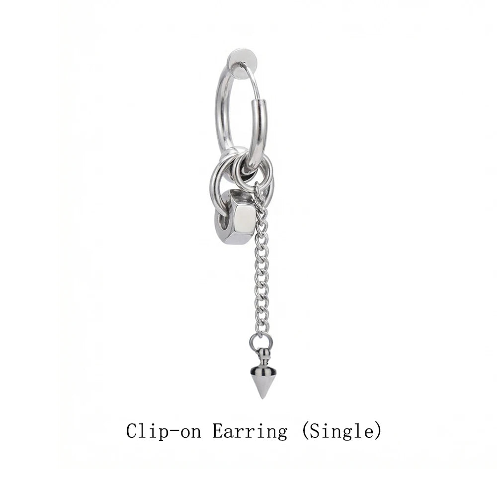 Silver Chain Spike Dangle Earrings Stainless Steel