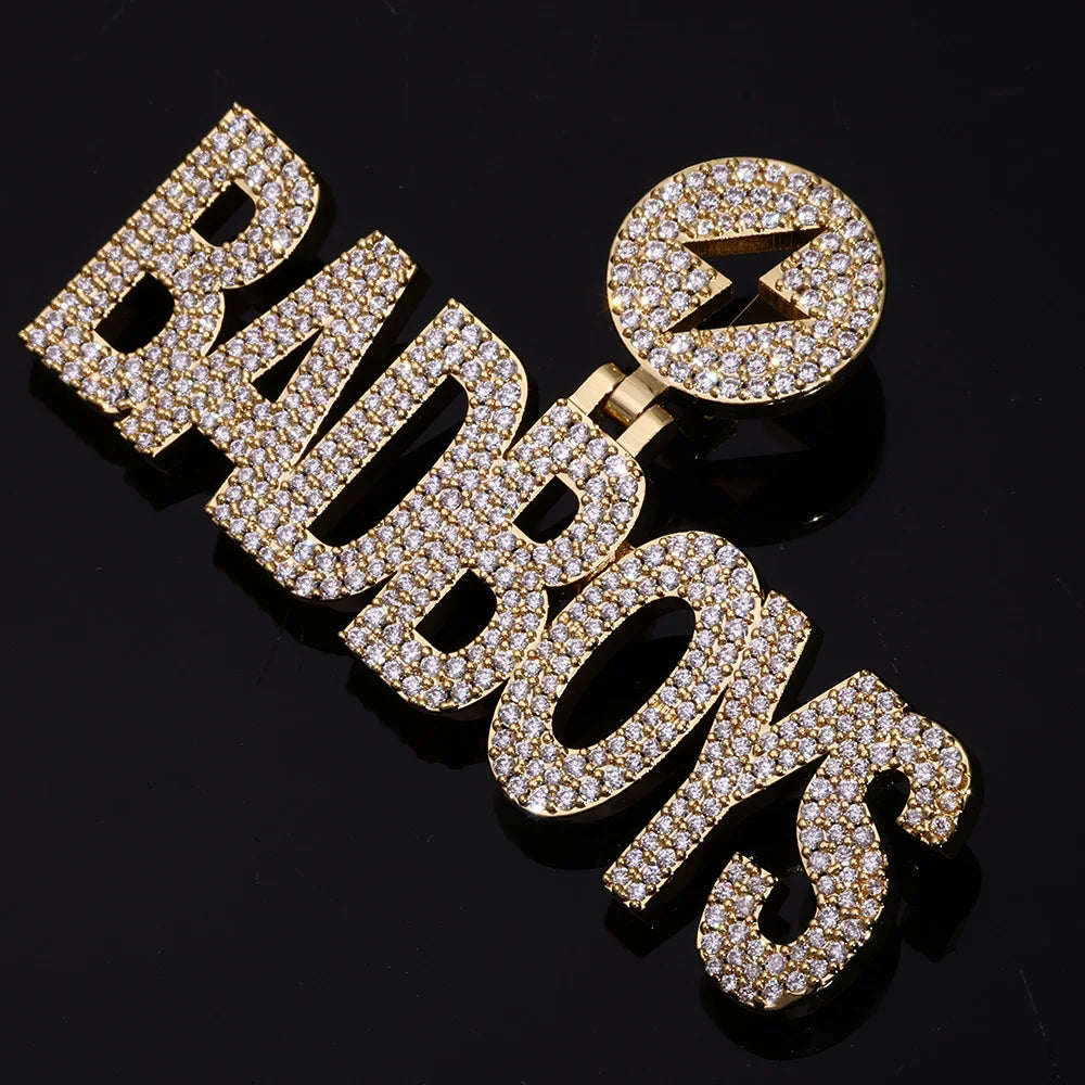 Iced Out Letter Lightning Pendant Stainless Steel