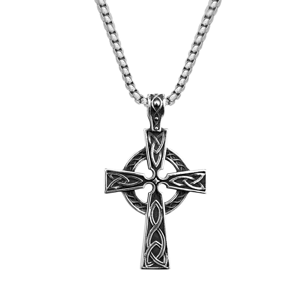 Mens Irish Celtic Knot Cross Pendant Necklace Stainless Steel Nordic Viking Necklace Ancient Talisman Pendant Jewelry