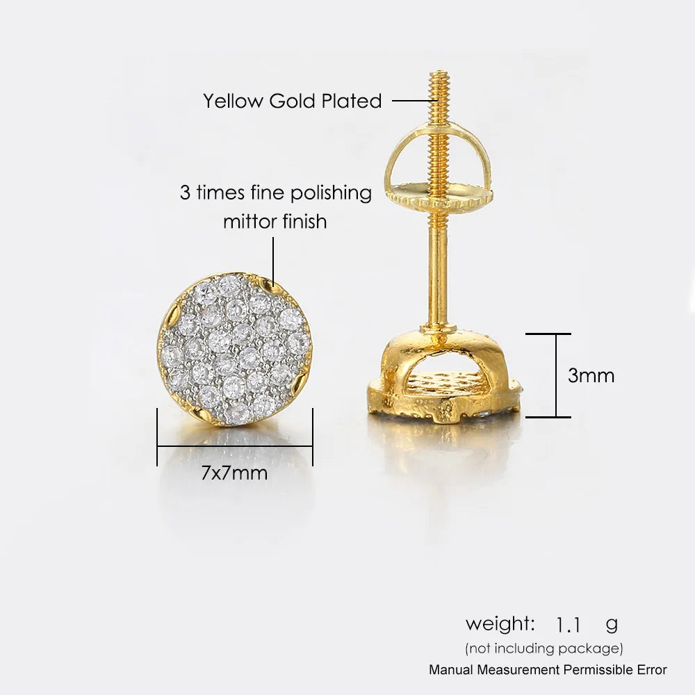 Iced Out Zircon Screw Stud Earrings — Gold