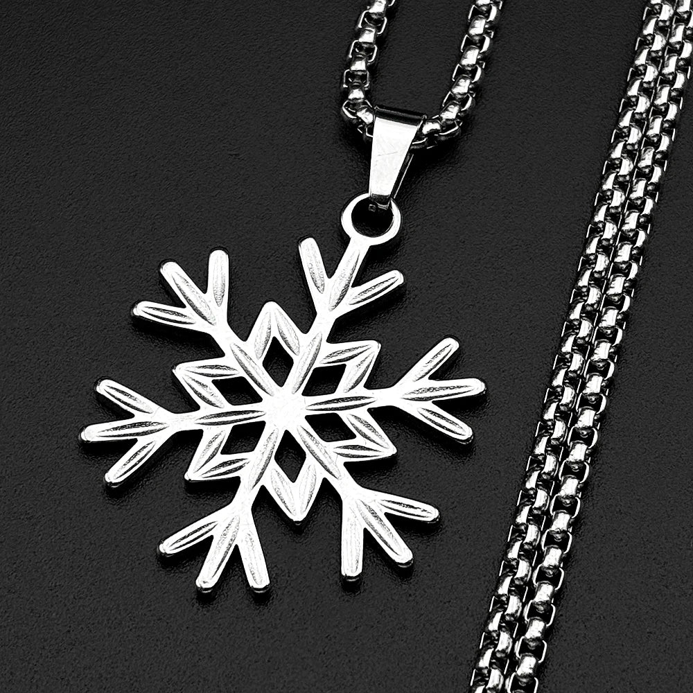 Hollow Snowflake Pendant Necklace For Women Men Stainless Steel Gold Color Fashion Winter Chain Jewelry Minimalist Gift