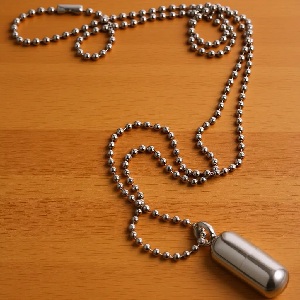 Capsules Pendant Necklace Strong Titanium Steel Openable Pill Case Necklace Gift for Men Women Long Chain Jewelry