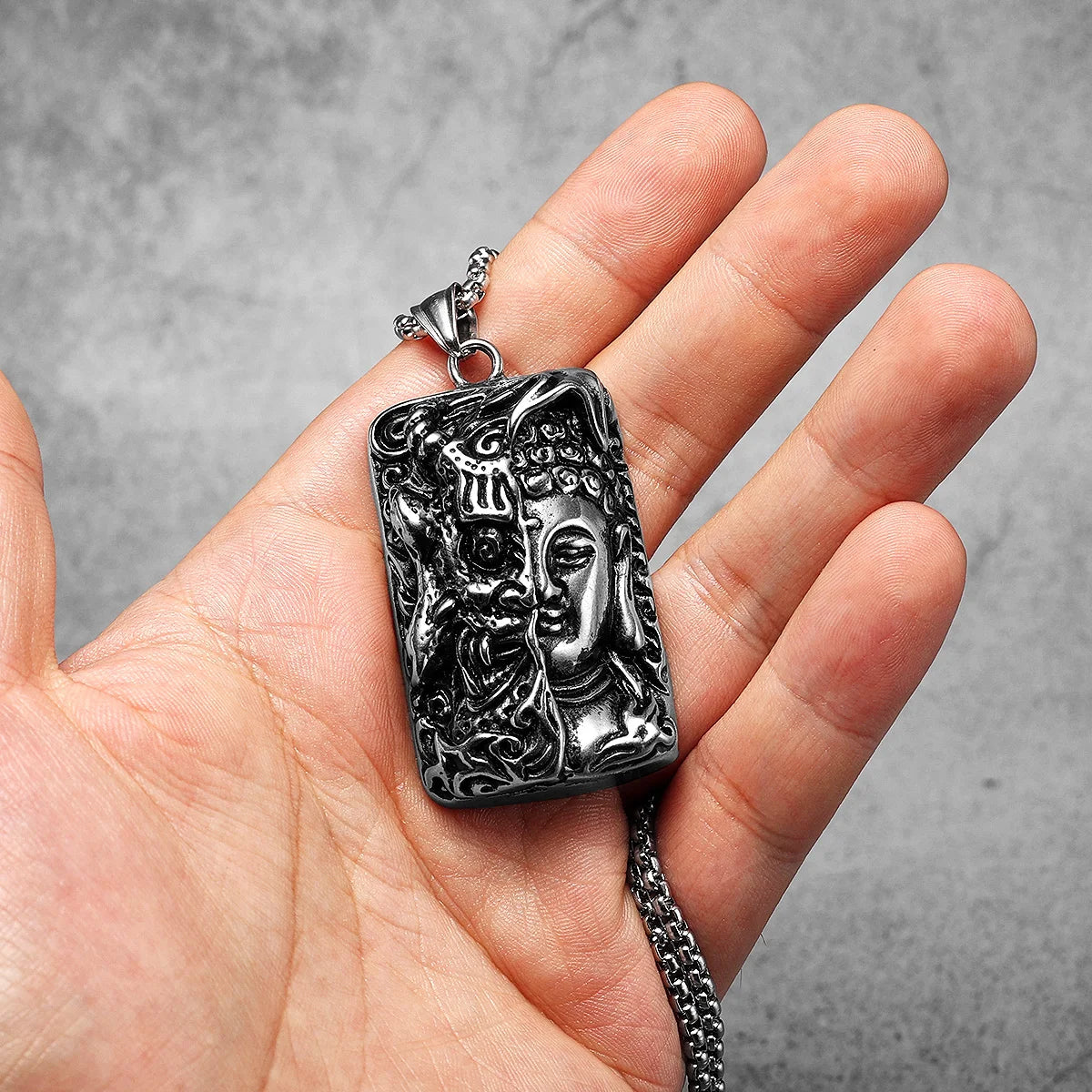 Buddha Pendant Necklace Stainless Steel Vintage