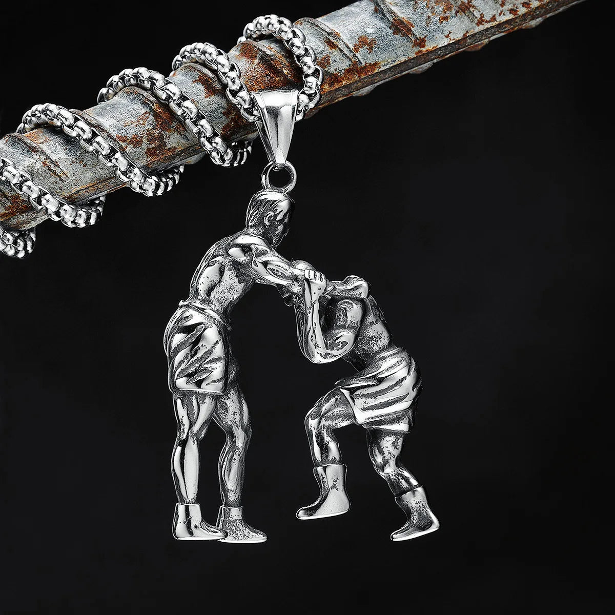 Kung Fu Combat Fight Pendant Necklace — Stainless Steel