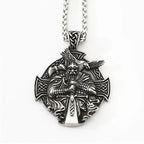 Vintage Viking Warrior Odin Necklace Men Nordic Stainless Steel Cross Trinity Pendant Necklace Gothic Skull Chain