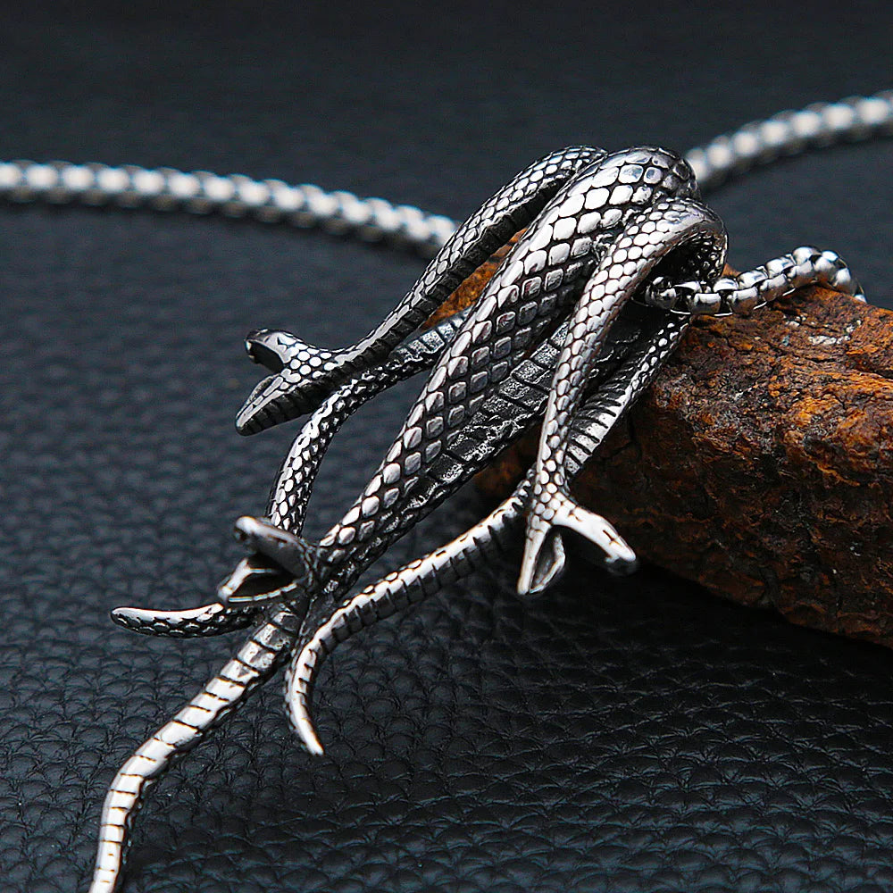 Three-Headed Snake Pendant — Stainless Steel