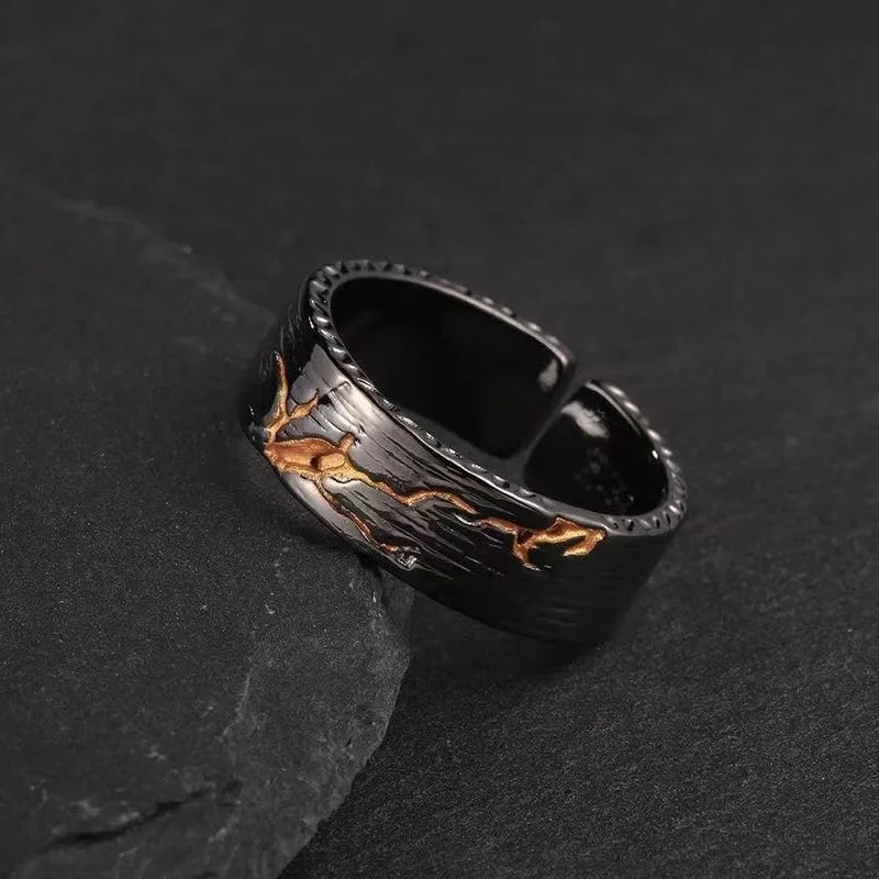 1Pc Personlity Adjustable Ring Male Silver Jewelry Opening Size Popular Gold Black Collision Lava Ring For Men