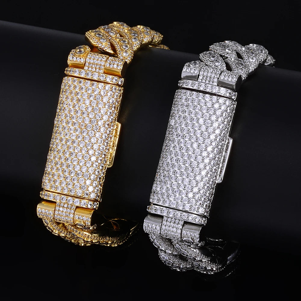 Iced Out Cuban Bracelet Stainless Steel 18MM 3-Row