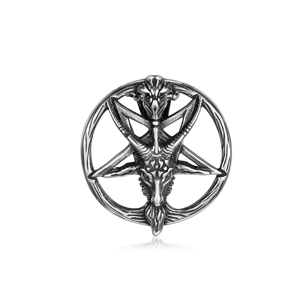 Gothic Vintage Pentagram Satanic Sheep Pendant Necklace For Men Punk Stainless Steel Biker Animal Necklaces Amulet