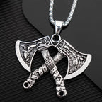 NORRON Wolf Eagle Relief Double Battle Axe Pendant Necklace Men Personality The Phoenix Viking Axe Alloy Pendant Fashion Jewelry