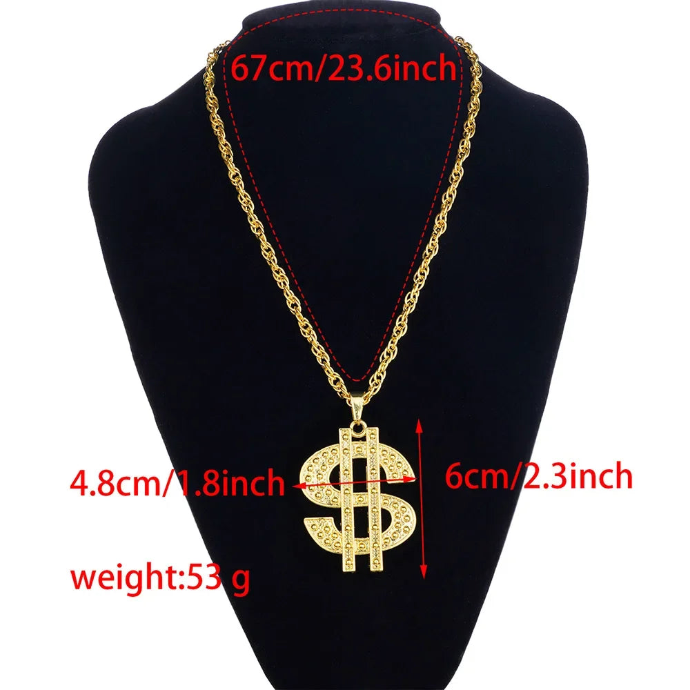 Fashion 18K Golden Plated Hip Hop Rock Necklace Stainless Steel US Dollar Money Sign Pendant Necklace Mens Women Jewellery Gift