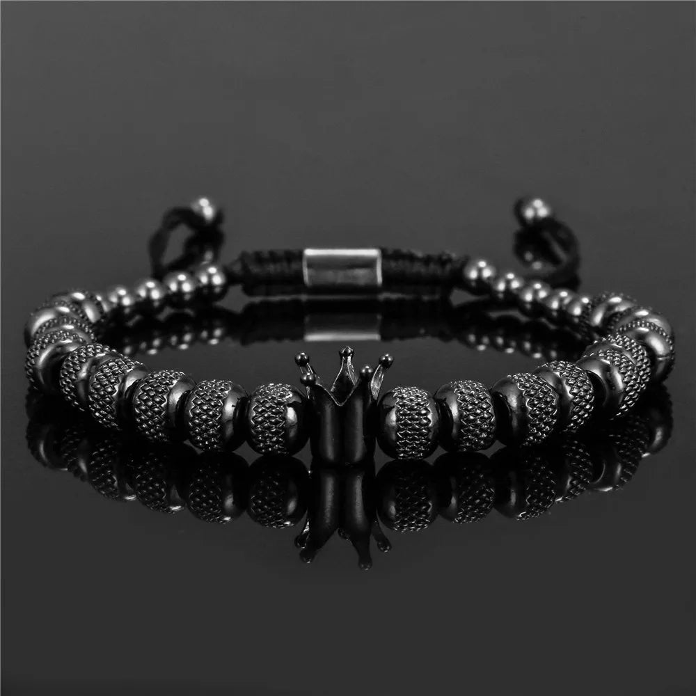Simple Crown Royal Charm Men Women Bracelets Bangles Copper Charm Beads Braiding Crown Bracelet Jewelry Gift