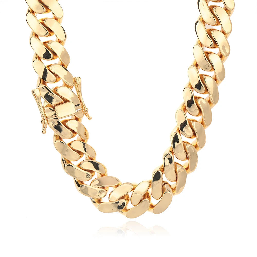 HHIOK 22mm Thick Cuban Link Necklace Iced Out Exquisite Brass High Polished Hip Hop Jewelry For Men and Women