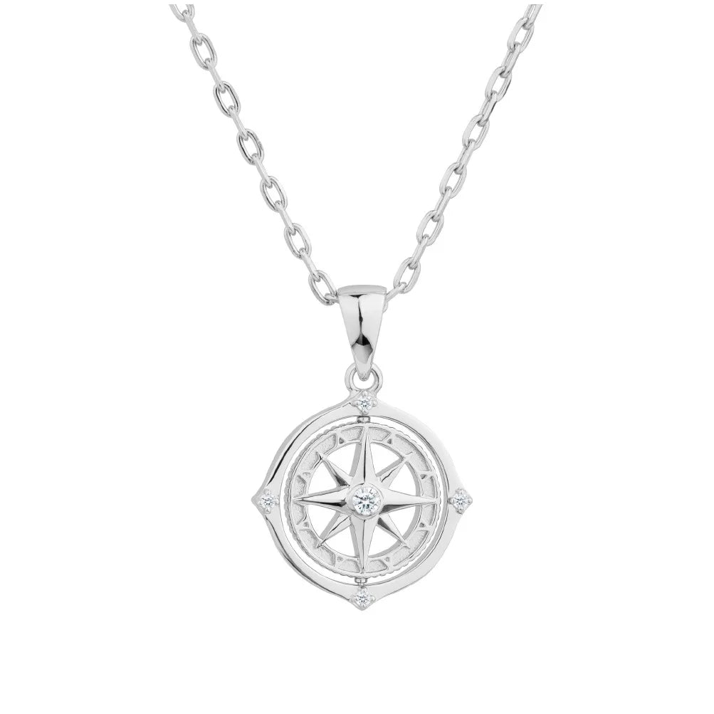 Rotating Compass Pendant for Men Boys,Hip-hop Round Shape Pendant Necklace North Star Anchor Medal,Vintage Punk Jewelry