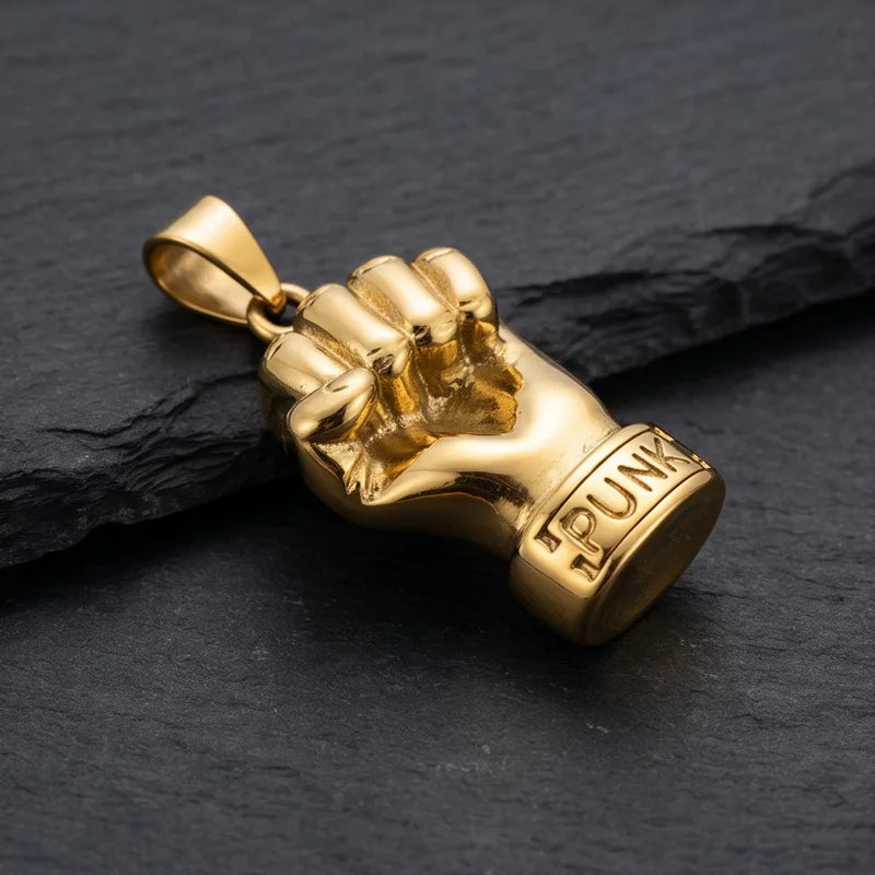 Vintage Stainless Steel Fist Hand Pendant Necklace for Men Punk Rock Sports Party Jewelry Statement Anniversary Gifts