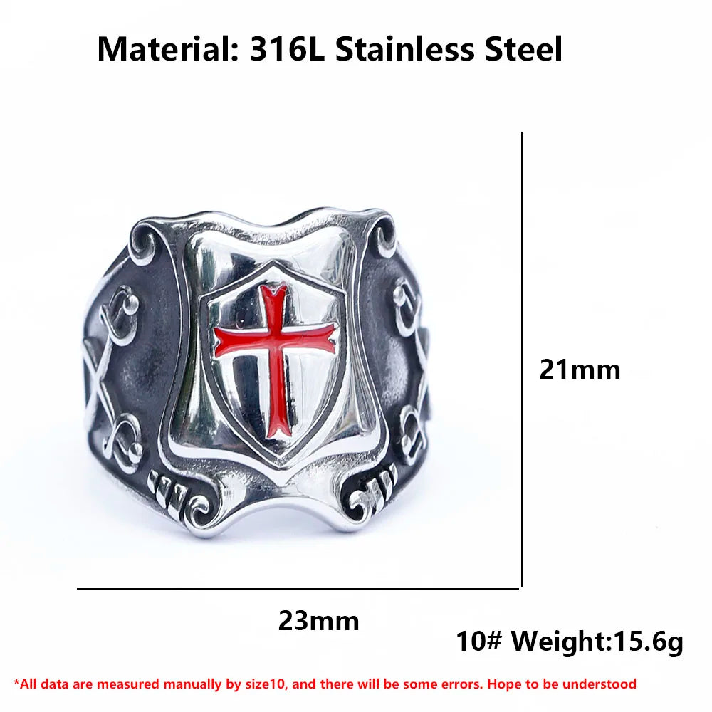 Knights Templar Red Cross Biker Ring — Stainless Steel