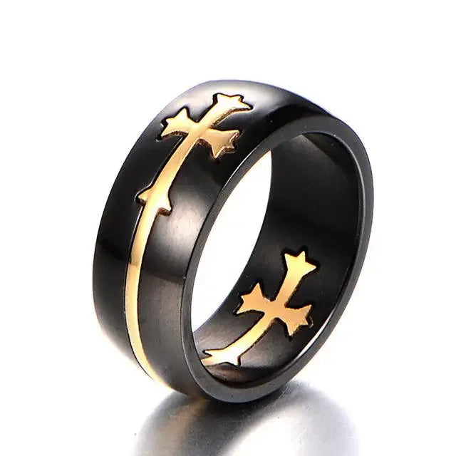 Gold Silver Color Cross Ring for Women Men Black Stainless Steel Cool Ring Male Casual Charm Jewelry Wedding Band Separable Ring
