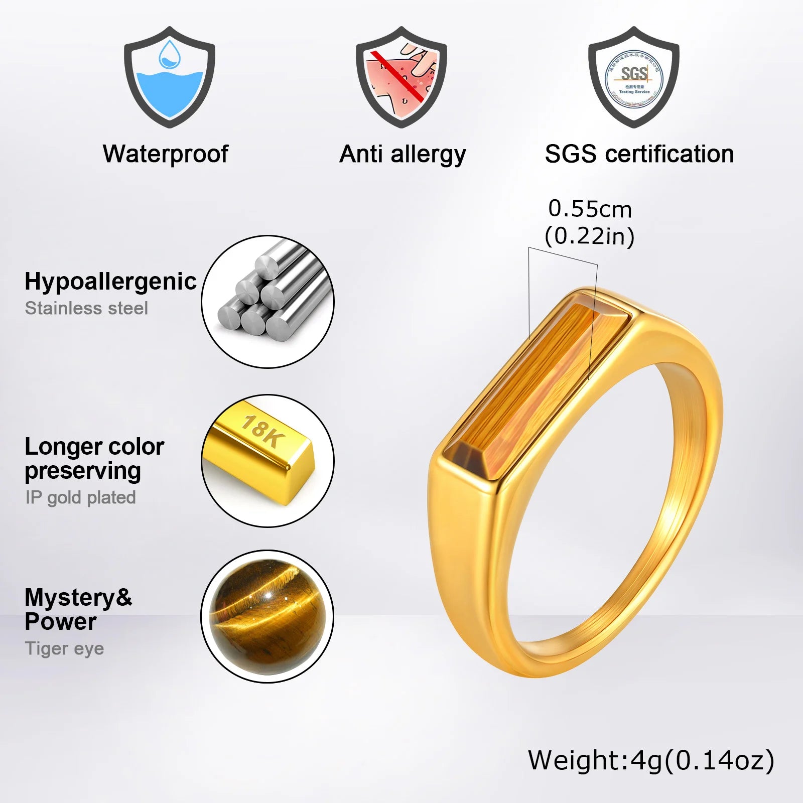 Natural Stone Geometric Ring — Stainless Steel