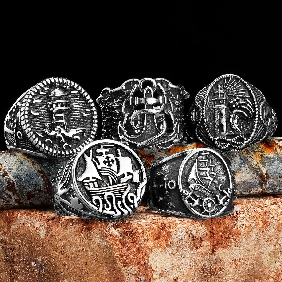 Anchor Lighthouse Ring — Stainless Steel