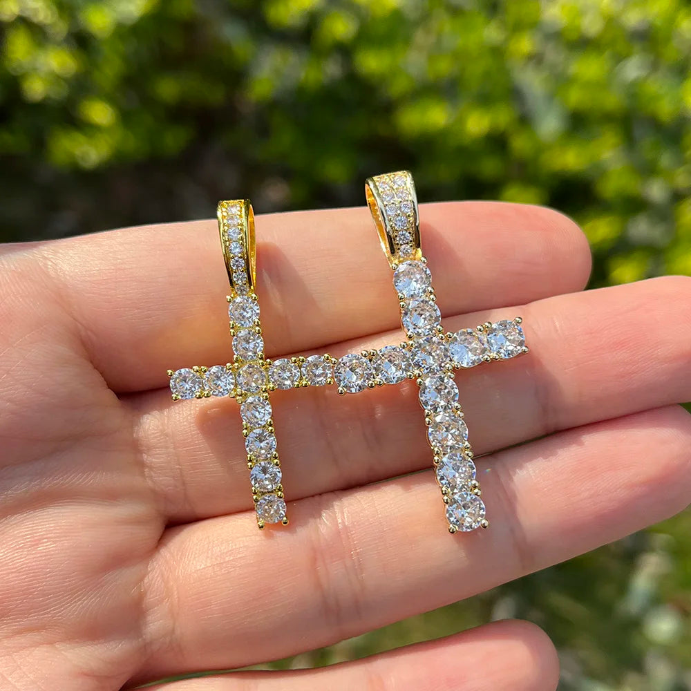 Gold Iced Out Cross Pendant Rope Cuban Chain