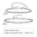 Figaro Rope Chain Bracelet Set Silver — Stainless Steel